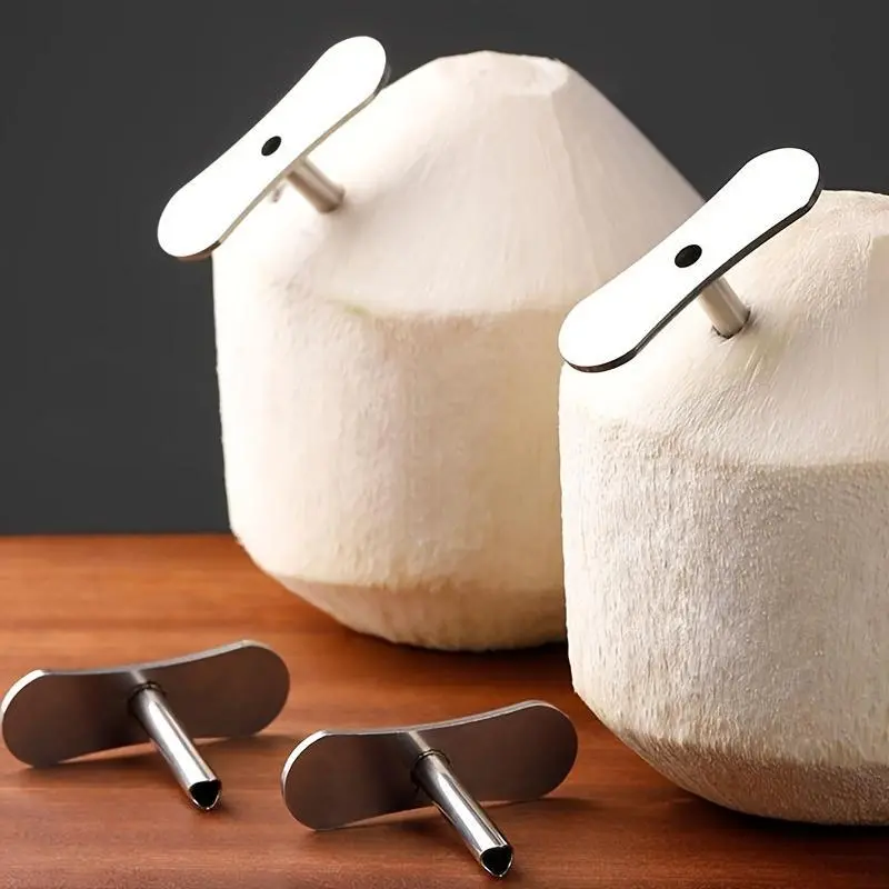 Silvery Stainless Steel Coconut Opener Kitchen Utensil - Reusable Tool with Integrated Knife for Drilling and Cutting Coconuts, Drill + Cut