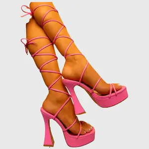 Dolled Up Lace Up Square Toe Platform High Heel