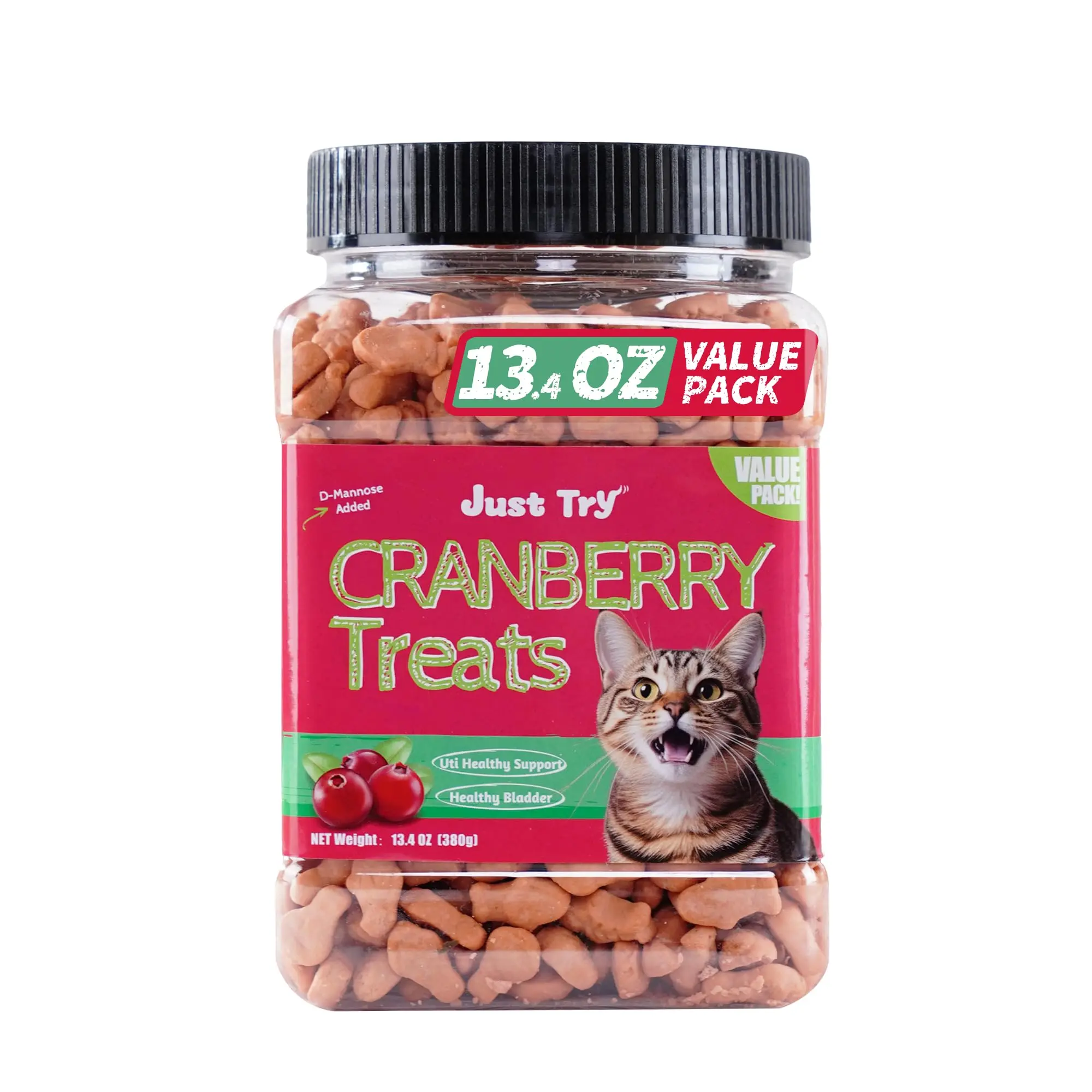 JUST TRY Cat Cranberry Treats Cranberry Flavor with Cranberry & D-Mannose, Supports Bladder-Kidney-Urinary Tract Health, Boosts Immunity, Healthy Training Treats for Indoor Cats 13.4 OZ #sohochic