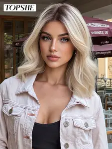 Topshe Mono Women's Classic Synthetic Wig Short Wavy Ombre Hairstyle, Adhesive-Free, Easy Styling, Scandinavian Hairline, Synthetic Natural Looking, Glueless Wig