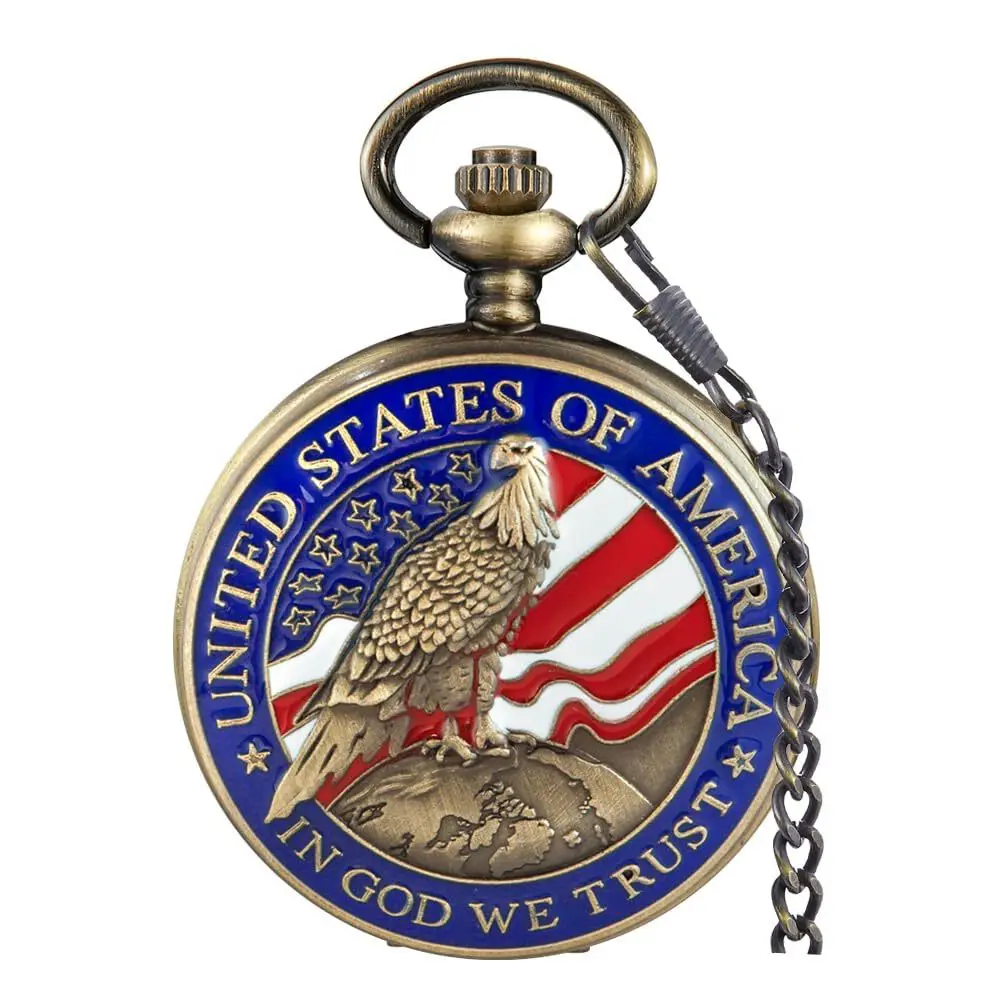 Vintage American Eagle Pocket Watch, Unisex Quartz Fob Timepiece with Necklace Chain, Gift for Nurses, Doctors & Party Decorations