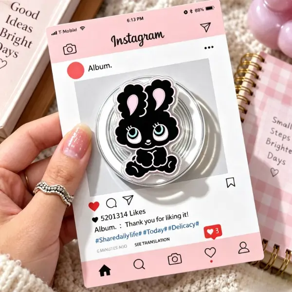 Gothic Black Bunny MagSafe Phone Grip, Cute Spooky-Cute Dark Rabbit PopSocket, Aesthetic Coquette Animal Accessory