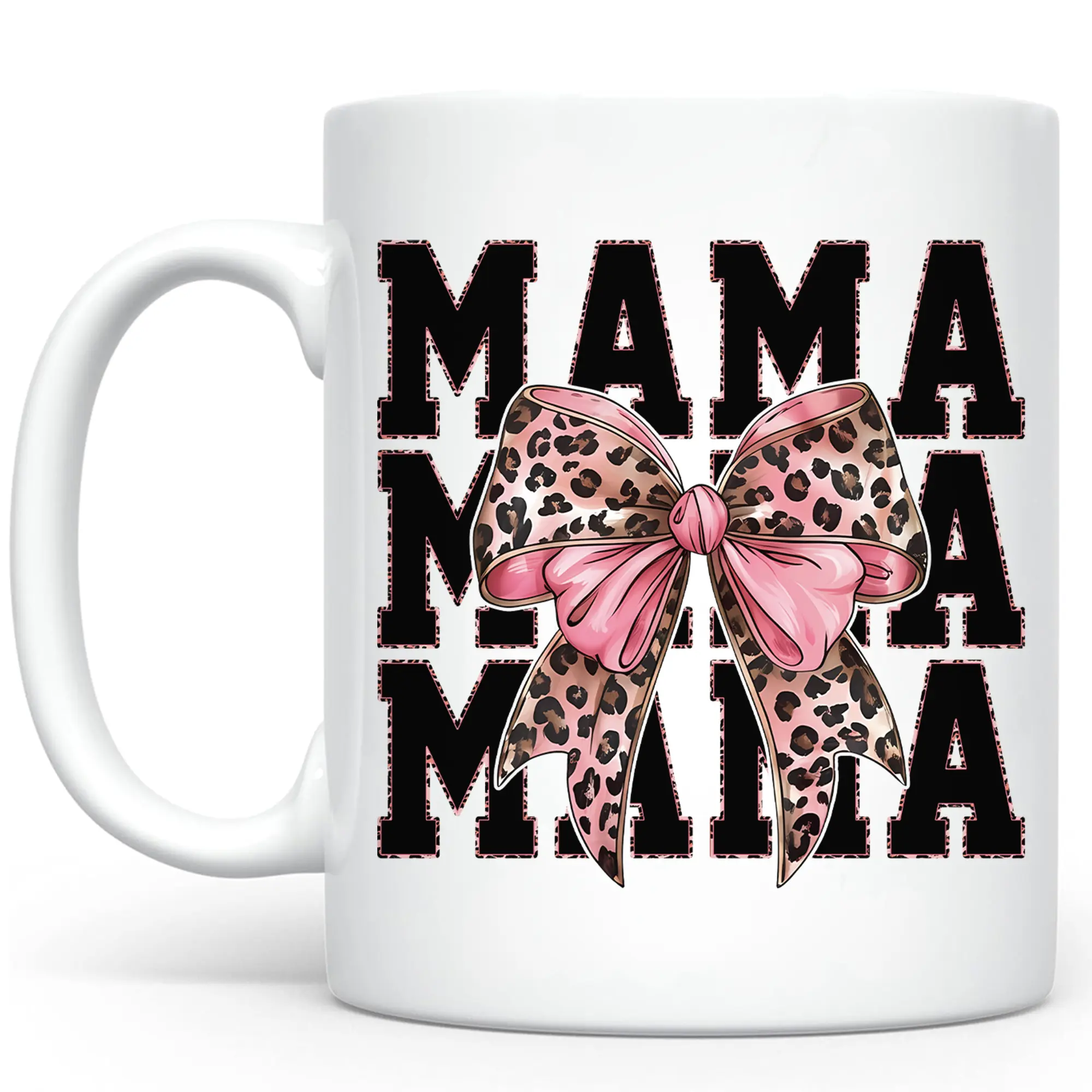 Coquette Leopard Mama Ceramic Mug, Pinky Cheetah Bow Mama Coffee Mug, Wild Mama Tea Cup, Leopard Feral Mom Ceramic Coffee 11Oz 15Oz Mug