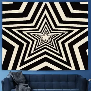 [Y2K Star Tapestry] Y2K Star Pattern Tapestry Wall Hanging - Black & White Geometric Design, Soft Peach Light Beige Polyester Fabric, 78.7x59 Inch Bohemian Decor for Living Room, Bedroom, Dorm - Includes Free Hanging Accessories, Bedroom Accent, Retro Mod