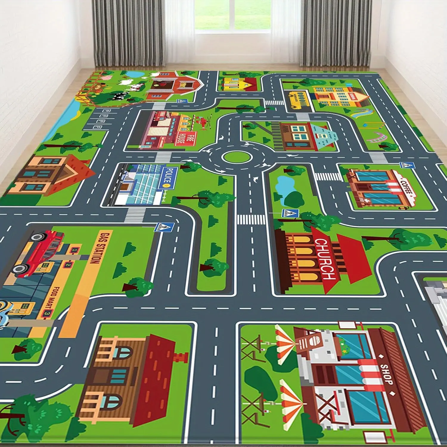 Kids Carpet Playmat, Rug for Playroom, Mat, Kids Play Rugs Town City Road Map Rug, Extra Large Boys, Track Play Rug Bedroom, Living Room, 78.7X 59 Inch