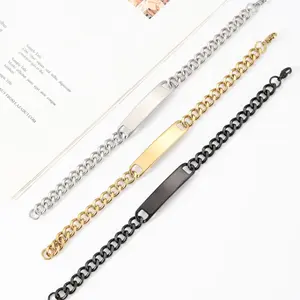 Luxury Lightweight Stainless Steel Curb Chain Bracelet for Men – Link Bar Wristband (Gold, Silver, Black)