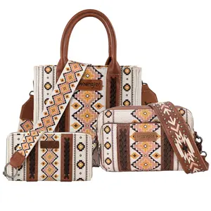 Wrangler Aztec 3PCS Set Tote&Wallet Bag Western Fashion Top-handle Bag-Fall Fashion for Women