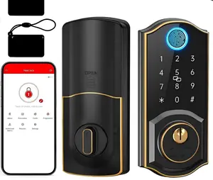 Smart Keyless Entry Door Lock,Fingerprint Brass Smart Deadbolt with App Control,Electronic Touchscreen Keypad Biometric Smart Locks for Front Door