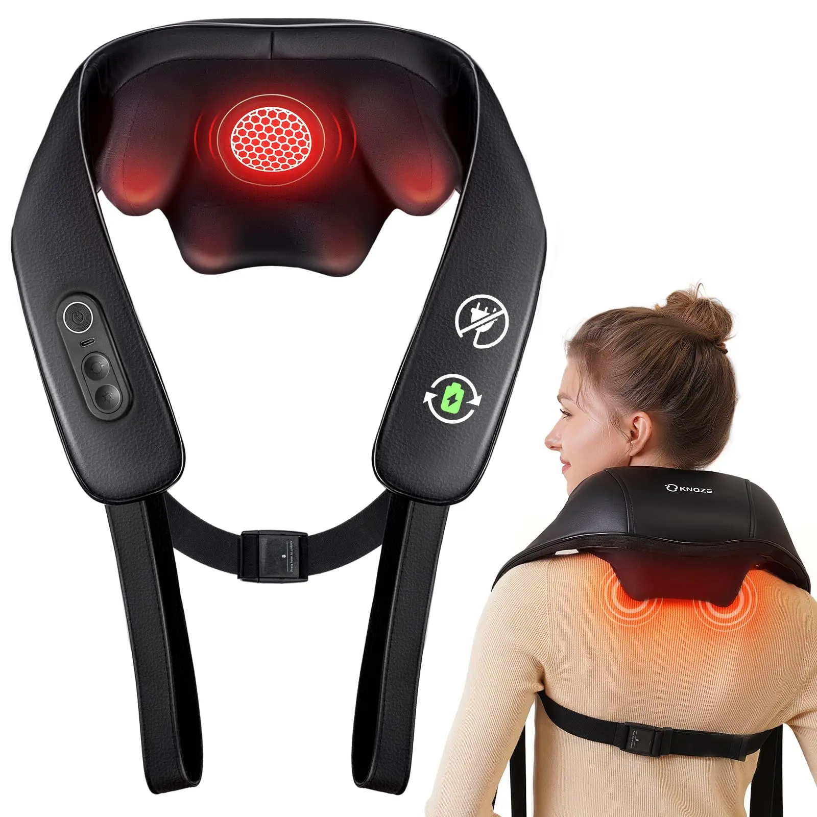 Cordless 4D Shiatsu Neck and Shoulder Massager with Graphene Heat Therapy, Hands-Free & Rechargeable for Deep Pain Relief, Type-C Charging, Father's Day Thanksgiving Gift