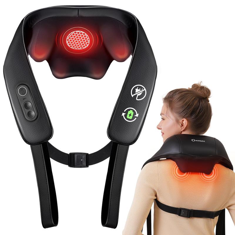 KNQZE KNB1 Cordless Neck and Shoulder Massager with Graphene Heating & 4D Shiatsu Kneading for Back Shoulder Leg Pain Relief Portable Massage Machine Gift for Dad Mom Friend