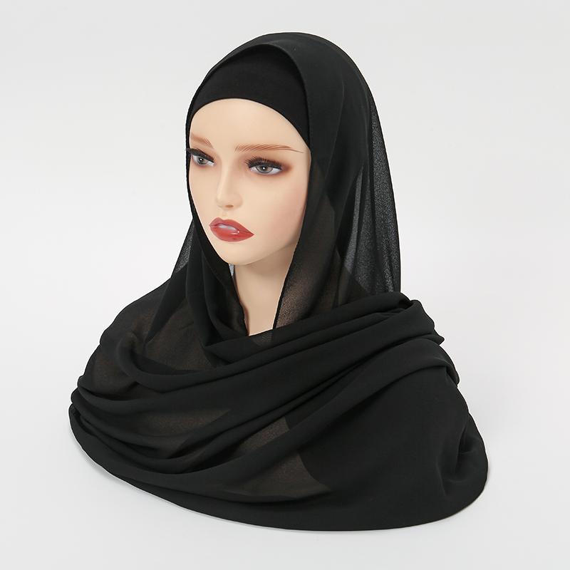 Muslim Chiffon Instant Hijab Head Scarf with Matching Tie Back Jersey Undercap Tudung Modesty