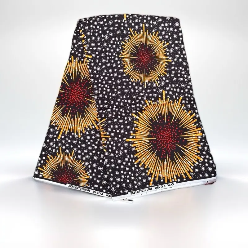 Ankara Fabric 6 Yards Unique Design with Fast Shipping - Black Yellow Red Sunburst Pattern Fabric