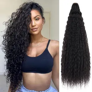Pre-looped Micro Brazilian Braids Curly Crochet Hair, 24 inch Water Wave, Deep Wave, Afro Kinky, Synthetic, Curly Crochet Hair Extensions, Women