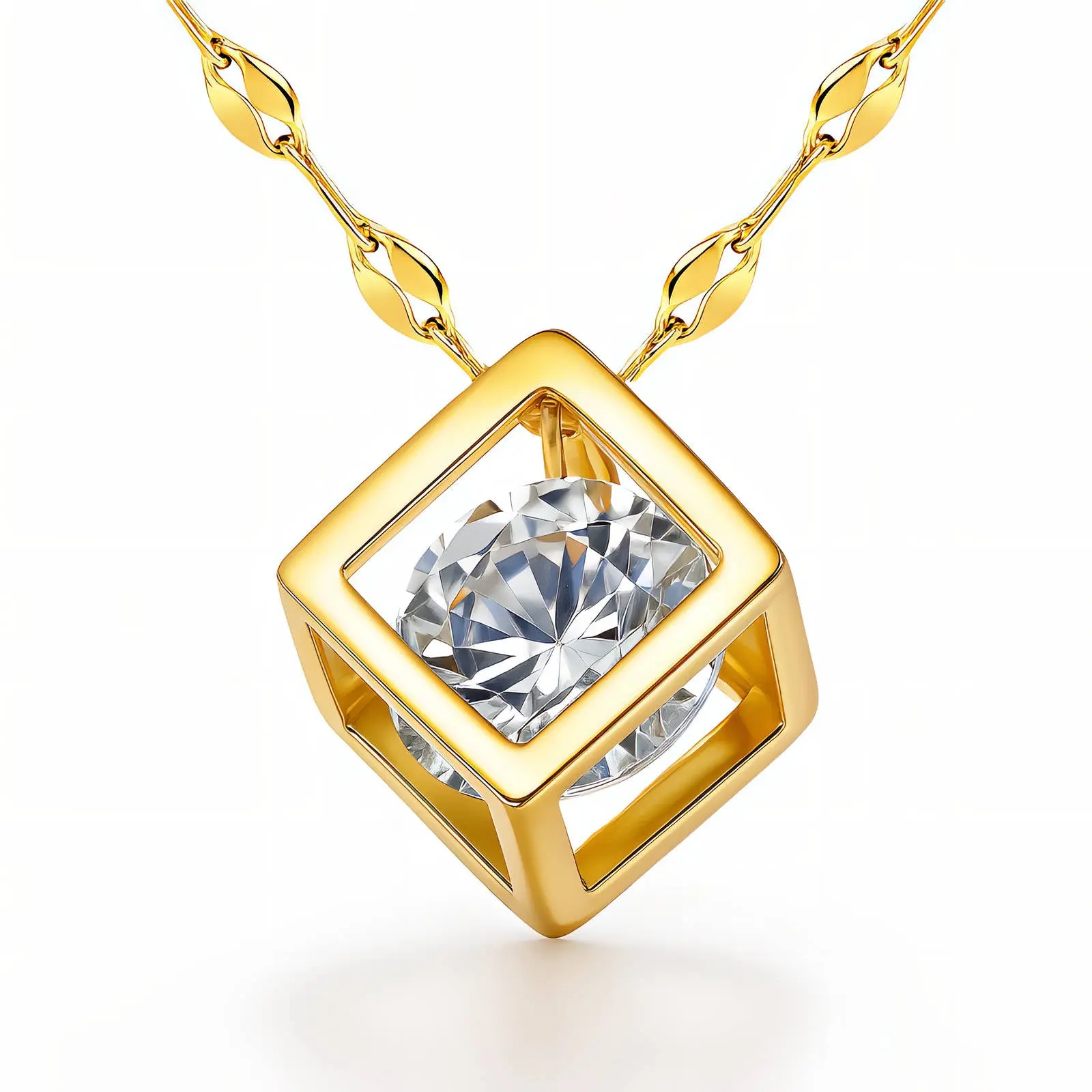 INNER GLOW CUBE NECKLACE, 18K GOLD PLATED STEEL