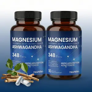 [2 Bottles] Triple Complex Magnesium & Ashwagandha Essential Minerals Supplement Brain Booster with Vitamin B6 & Black Pepper for Night Shifts & Mood Support