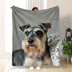 1pc 3D Schnauzer Print Flannel Blanket |   Soft Warm, Multi-Purpose Bed, Sofa, Office, Camping, Travel, All Seasons, Golden Color