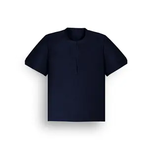 YVESLU Short Sleeve Shirt, Deep Blue; Menswear Casual, Linen Cotton Blend