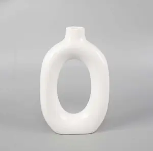 8 Circular Ceramic White Donut Vase