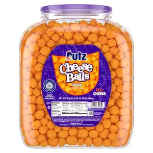 Cheese Balls Barrel 36.5 Oz – Crunchy Real Cheddar Cheese Snack, Gluten Free Kosher Party Puffs, Family Size Resealable Tub