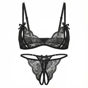 Women's V12 Unspoken 2-Piece Bralette & Panty Set, Adjustable Striped Lace, Breathable Stretchy High-Elastic Fabric, Crotchless, Comfortable, Plus-Size Friendly, Floral Sheer Lingerie for Date Nights & Clubs, Soft Gift-Worthy Teddy Cami Bodysuit
