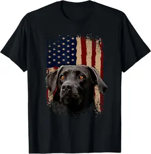 Casual Cotton shortsleeve tees American Black Labrador USA Flag Lab Owner T-Shirt
