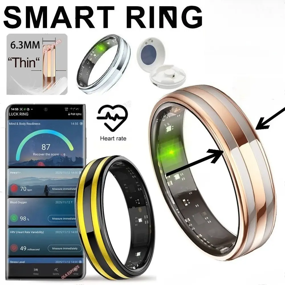 New 6.3mm Thin Smart Ring Health Monitor Smartring Outdoor Waterproof Ring Heart Rate Body Temperature Monitoring Sports rings