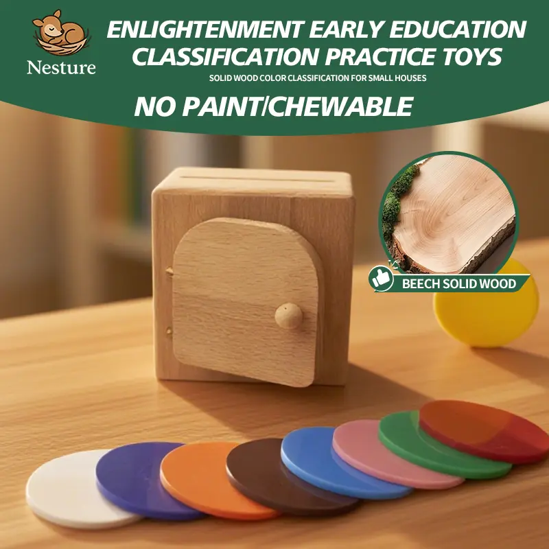 Nestle Natural Beech Wood Montessori Coin Box, Solid Wood Object Permanence Toy, 1-3 Age Toddlers' Educational Maths Shape Sorter Learning Game