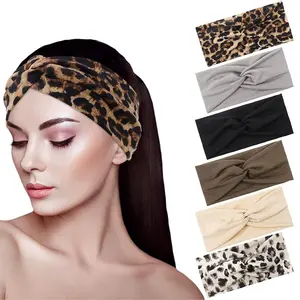 6 Pack Headbands for Women,Wide Soft Ladies Headband Boho, Print Leopard Bandanas Fashion Knotted Head Bands for Adult Women Hair Accessories