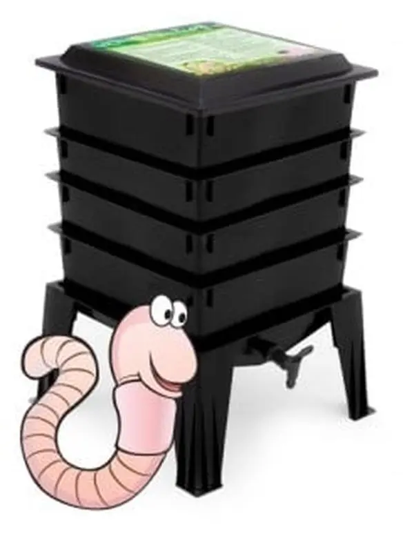Nature's FootPrint WF360BW Worm Factory 360 Expandable 4-Tray Composting Bin with Worms, Hand-Operable Design, Built-In Leachate Collector Tray with Spout, Thermometer, Accessory Kit, 5-8 lbs Weekly Food Capacity - Black, Continental US Shipping Only, Han