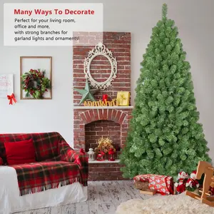 6ft Christmas Tree with Memory Wire, 760 Tips Hinged Artificial PVC Tree, Easy Setup Green Xmas Tree for Indoor Holiday Decoration