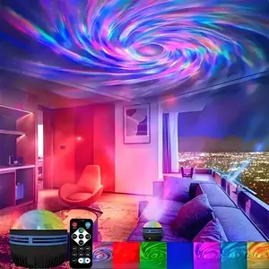 Mini Remote Control Multifunctional Colorful Wave Aurora Projection Lamp, Atmosphere Decor Light for Bedroom Living Room Game Room, Aurora Borealis Light Projector