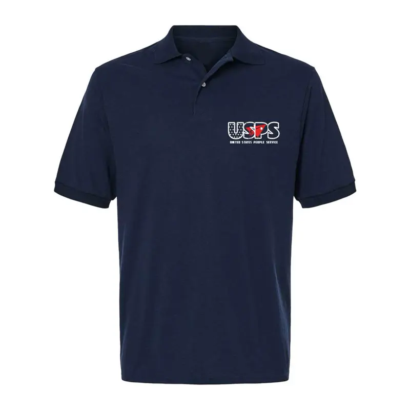Navy Graphic Postal Worker Polo Shirt Collar in S to L Sizes