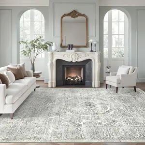 ComiComi Modern Luxury Design Area Grey Rugs, Summer Thin Rug, Ultra-Soft, High-Density Low Pile,Machine Washable, Trendy Faded Style Floral Rugs for Bedroom Living Room Dining Room Men/Women, Foldable Non-Slip Print Mat,Various Sizes Rugs,Home Decor