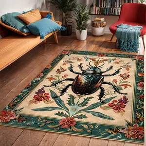 Vintage Beetle Print Decorative Carpet for Living Room and Bedroom, Foldable and, Plush Rug for Easy Maintenance, Non-Slip Area Mat for Sofa and Tea Table