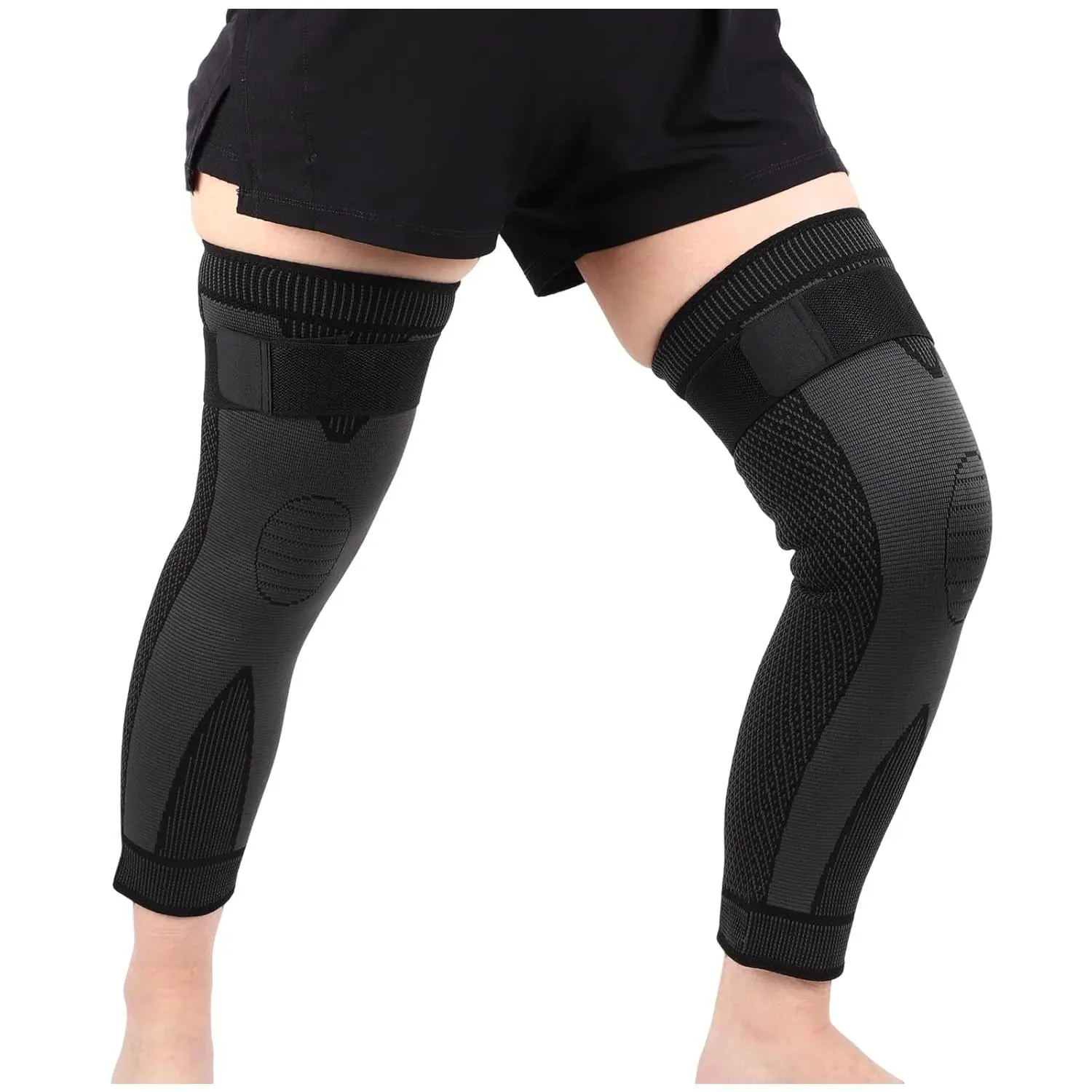 2 Pack Knitted Knee Braces, Polyester Nylon Compression Sleeves with Support Straps for Men and Women, for Weightlifting, Running, & Joint Relief, Acrylic