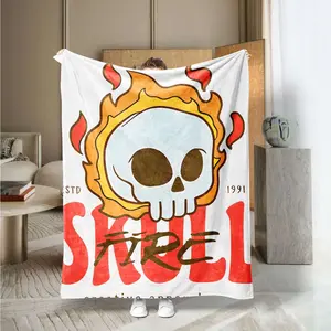 Flame Skull Print Blanket, Soft Skin-Friendly Casual Throw, Multi-Use for Bedroom Living Room Office Outdoor, Gift