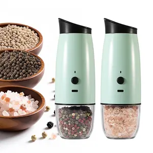 2 PCS Rechargeable Gravity-Type Electric Pepper and Salt Grinders Set (Adjustable Coarseness Grinders, Swing-Type Grinders, Automatic Grinders) Capacity: 3.5 ounces (90 milliliters), Size: 2.4 x 7 inches, USB Charging.