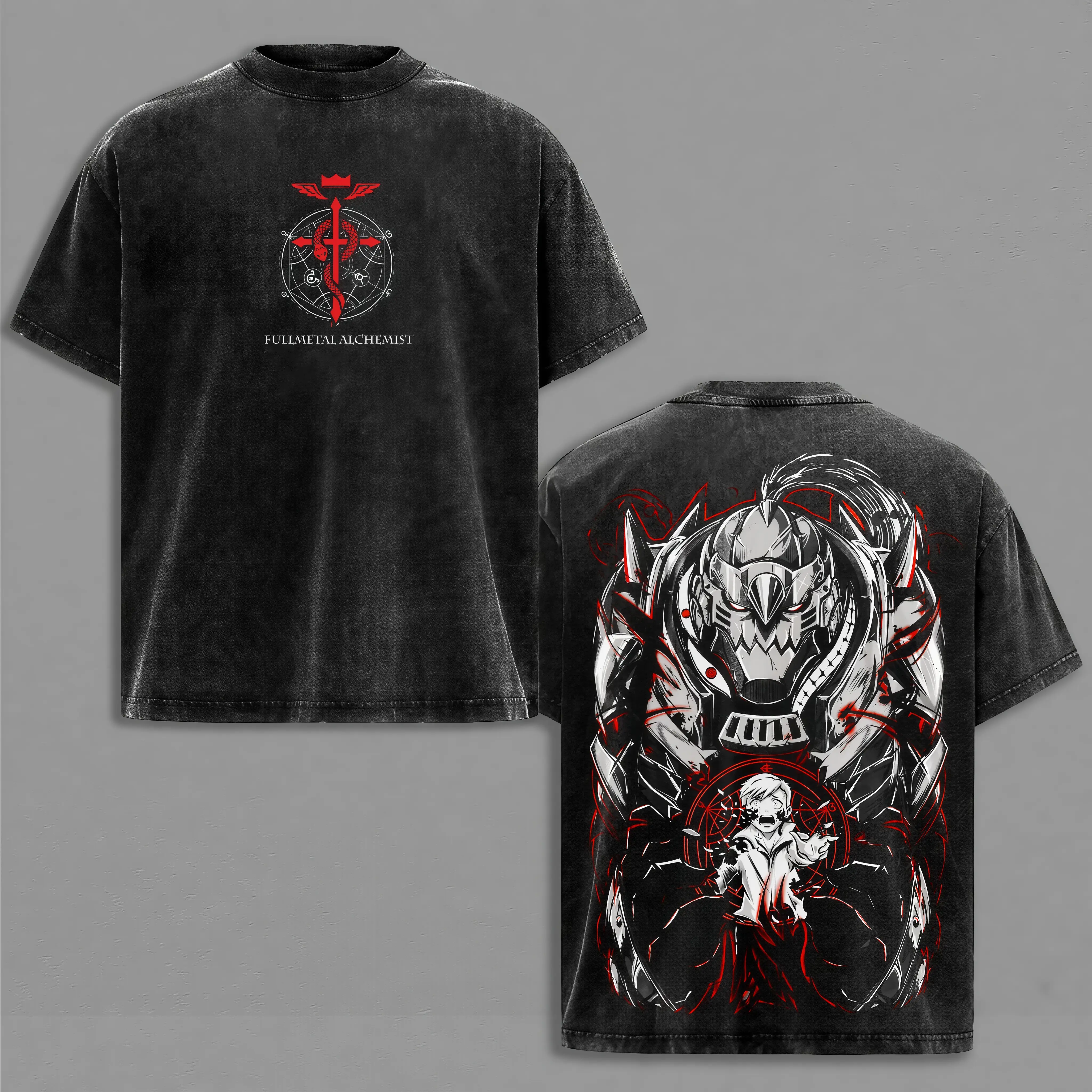 Fullmetal Alchemist Alphonse Elric Anime Graphic Tee Vintage Washed Oversized Shirt FMA Brotherhood Manga Streetwear Unisex Gift
