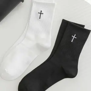 White / Black Cross Comfy Socks