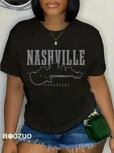 100% Cotton Nashville Tennessee Country Music City Skyline Guitar T-Shirt