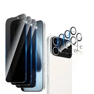 [3Front+3Lens] 3Pieces Front Cover Privacy Screen Protectors for Mobile Phones+ 3Pieces 3D Back Camera Lens Protectors, Full Coverage, Ultra Clear, Suitable for IPhone 16 16Pro 16ProMax 16Air, Smartphone Shield, Highdefinition Glass, Seamless Fit