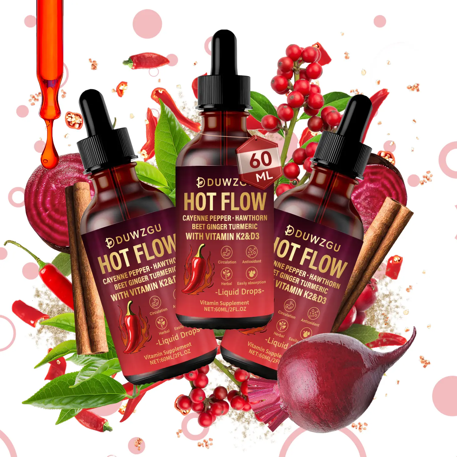 Optimum Healthcare Natural Herbal Complex Dietary Supplement - Ceylon Cinnamon, Ginseng, Cayenne Pepper Botanical Blend 60ML Liquid Drops, Natural Supplement, Herbal Complex Supplement