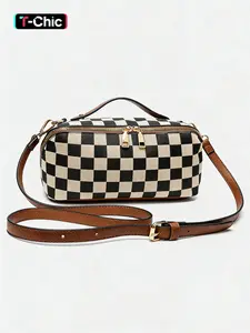 Makeup Bag for Women Portable Retro Crossbody bag Checkered Pattern Cosmetic Organizer Patchwork Style Pillow Storage Pouch Skincare Storage Bag Large Capacity Elegant Handheld Handbag Cosmetics Organizer