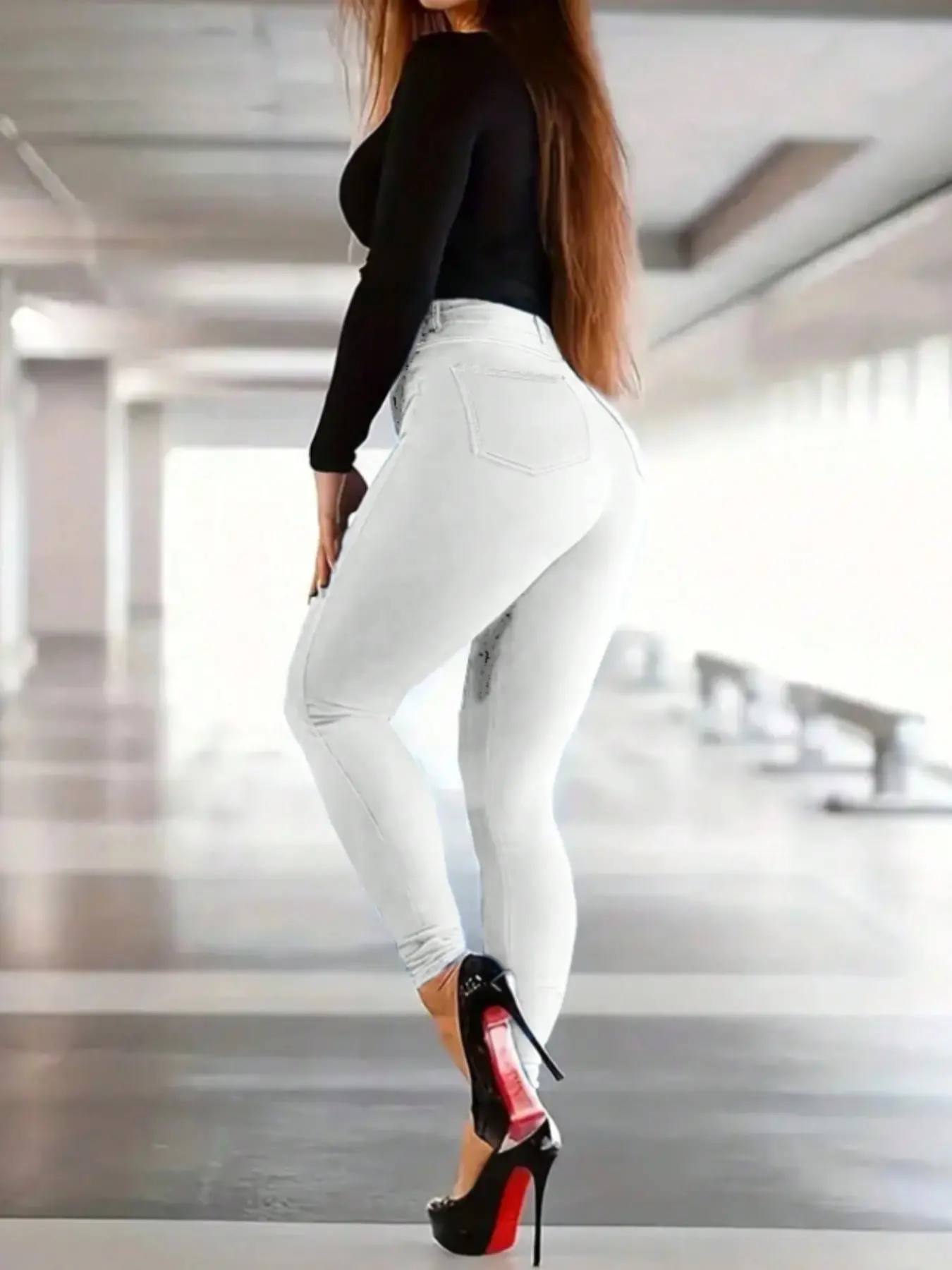 Women's Solid High Waist Skinny Fitted Casual Stretch Waist Pants, Bodycon Pants, Womenswear, Elegant Chic Fashion Casual Trousers for Daily Outdoor Wear, Women's Bottoms for All Seasons