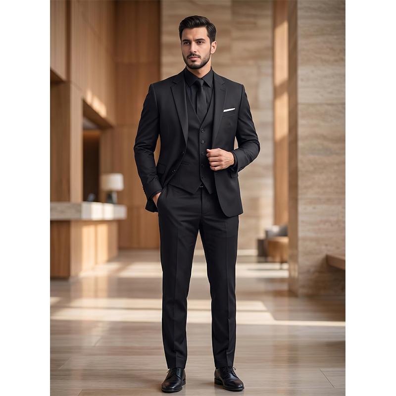 Men’s Business Office Three-Piece Suit Set – Tailored Formal Outfit with Blazer, Vest, and Pants for Meetings