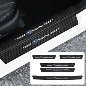 1/4/5/8/9Pcs Carbon Fiber Leather Car Door Threshold Sill Protector Stickers Car Door Trim Sticker Trunk Bumper Anti-Scratch Protection Decals For Subaru WRX STI Forester Impreza Legacy Outback BRZ XV Ascent Levorg Tribeca Accessories