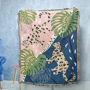 Leopard Pattern Tassel Throw Blanket, Bohemian Style Woven Blanket with Tassel, Soft Warm Napping Blanket for Home Sofa Bed Office Travel Camping, Leopard Print Blanket