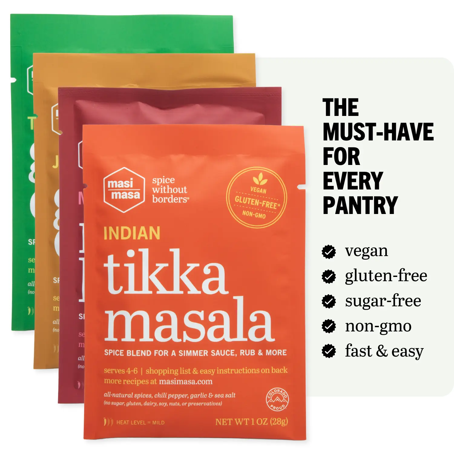 Mixed 4-Pack Global Spice Blend Collection | Tikka Masala, Thai Green Curry, Japanese Gold Curry & Moroccan Ras El Hanout | Gluten Free, Dairy Free, Soy Free | Easy International Dinner Kit