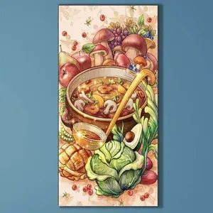 5D DIY Full Drill Round Diamond Painting - Diamond Art Kits Mushroom Soup, Vegetables, Fruits Mosaic, Canvas - DIY Decorative Painting, Home Wall Decor, Suitable for Halloween and Christmas, Birthday and Anniversary Gifts