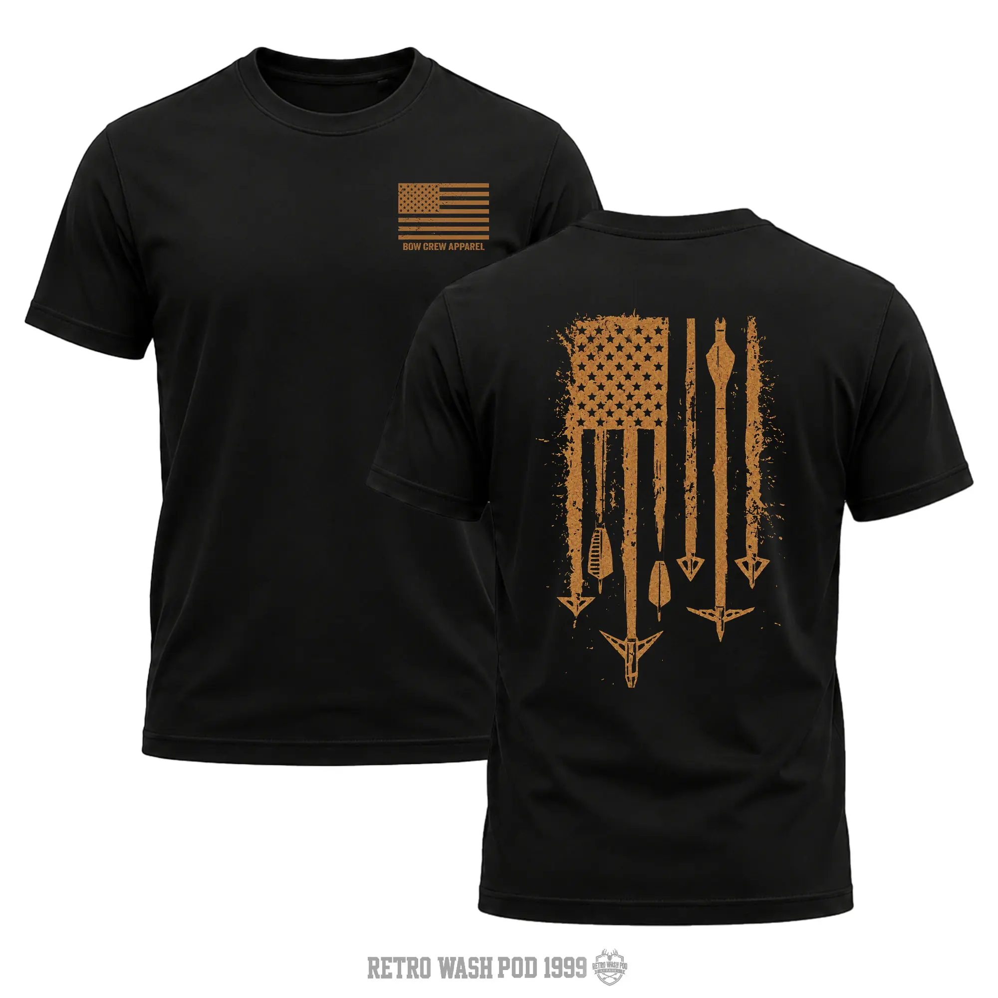 "Arrow Flag" Men's Shirt, Hunting T-shirt, Crew Bowhunting Shirt, Deer Skull Archery Tee, Archery Tactical Gear, Unisex Short Sleeve Casual 100%, Outdoor Gift For Men, Made In USA.
